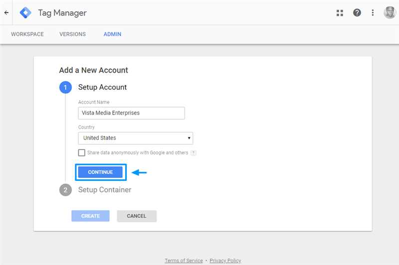Регистрация аккаунта в Google Tag Manager